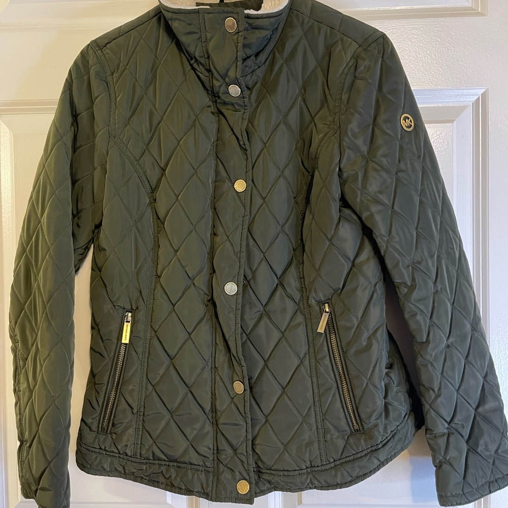 Womens Michael Kors olive green zip up jacket